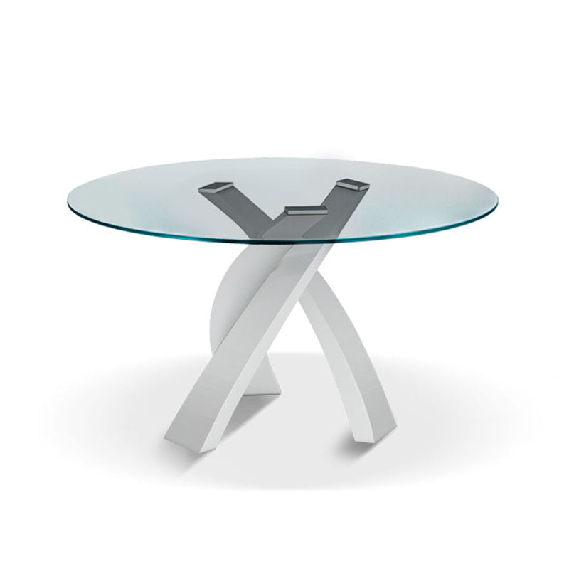 Modern Round Dining Table Glass Tabletop with Metal Pedestal Base