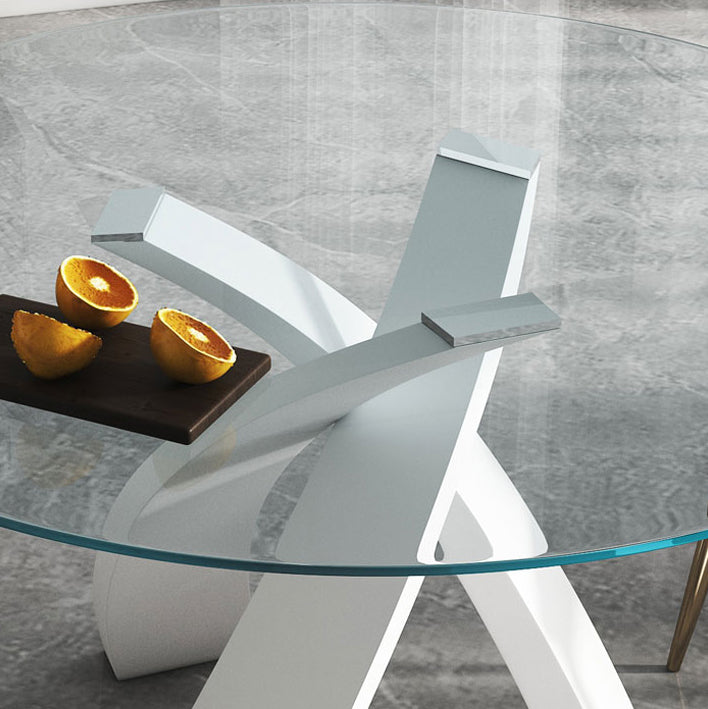Modern Round Dining Table Glass Tabletop with Metal Pedestal Base