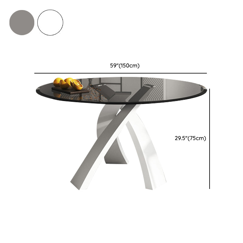 Modern Round Dining Table Glass Tabletop with Metal Pedestal Base
