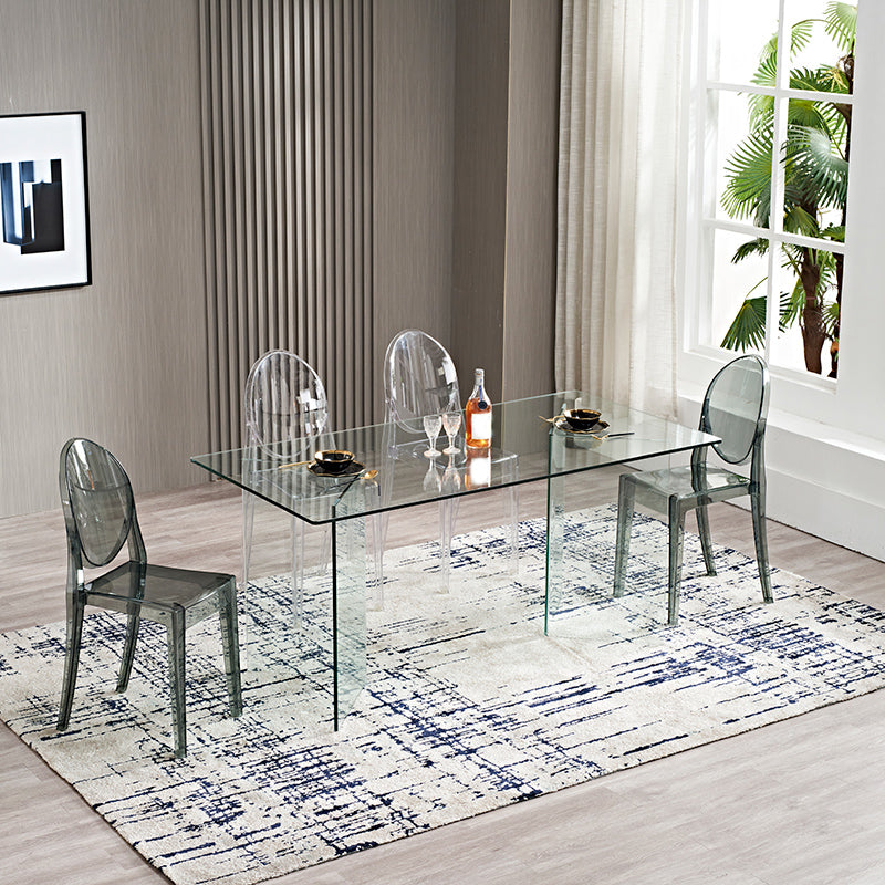 Modern Rectangle Glass Top Dining Table with Double Pedestal Base
