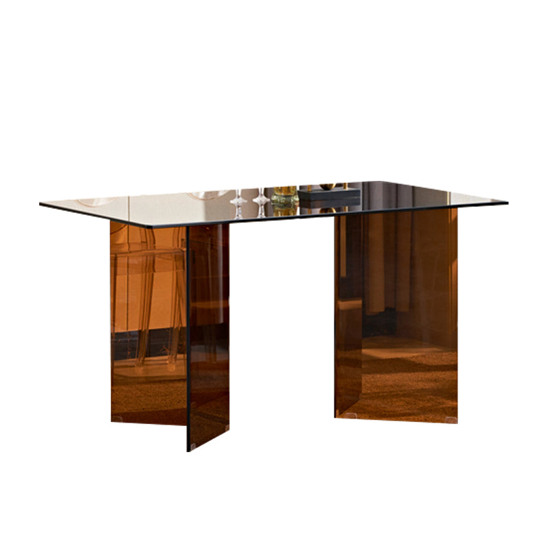 Modern Rectangle Glass Top Dining Table with Double Pedestal Base