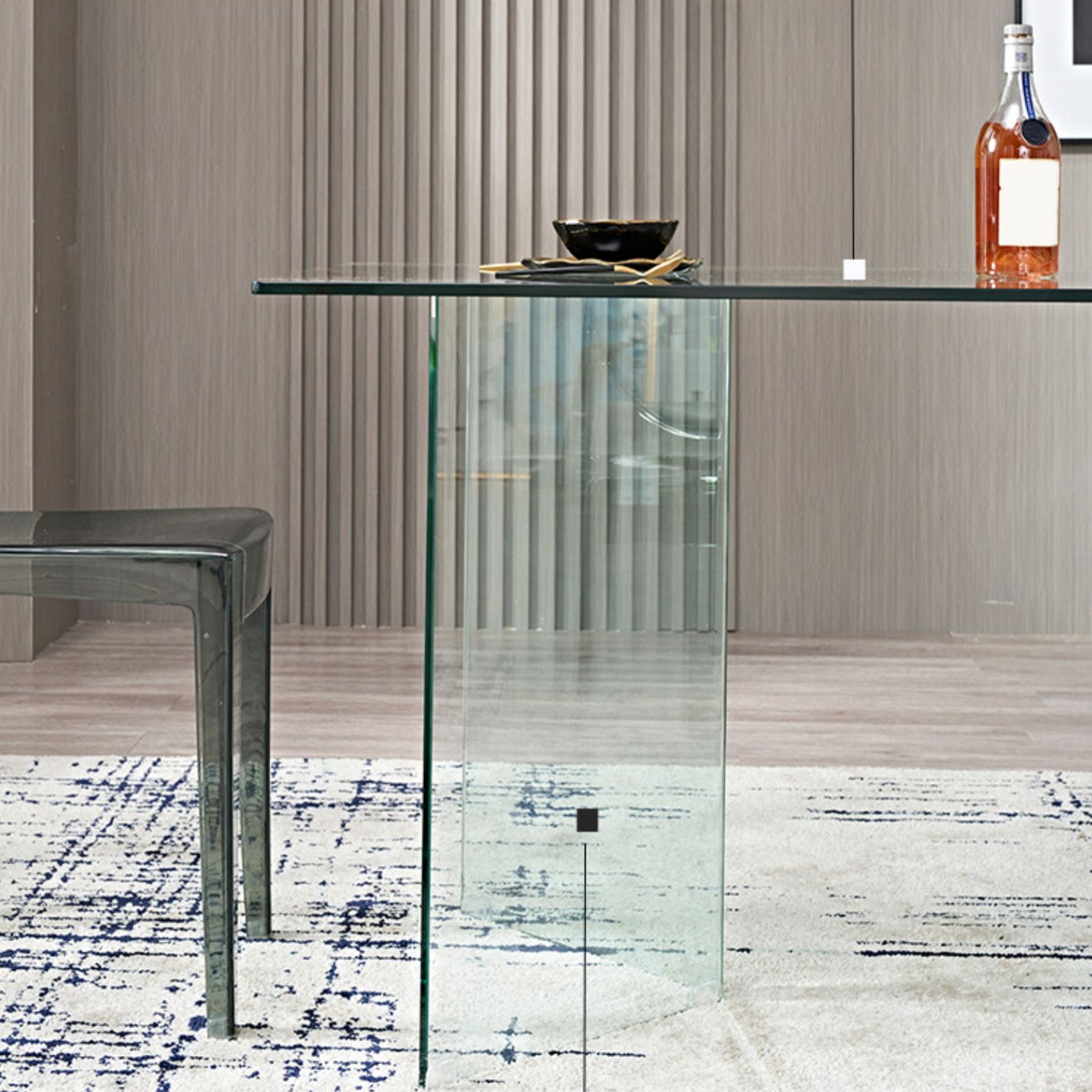 Modern Rectangle Glass Top Dining Table with Double Pedestal Base