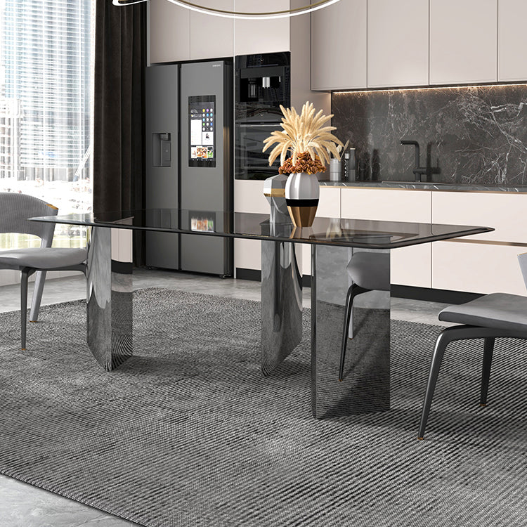 Modern Glass Dining Table Rectangle Tabletop with Glass Legs