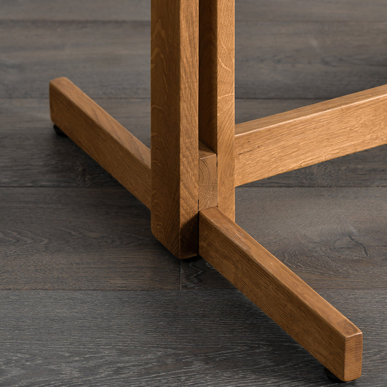 Clear Modern Rectangle Glass Dining Table with Solid Wood Trestle Base