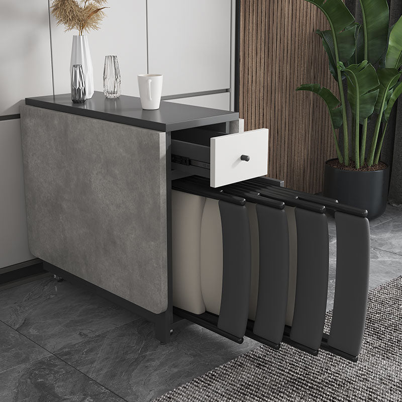 Modern Foldable Wood Top Dining Table Extendable for Small Spaces in Grey