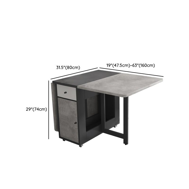 Modern Foldable Wood Top Dining Table Extendable for Small Spaces in Grey