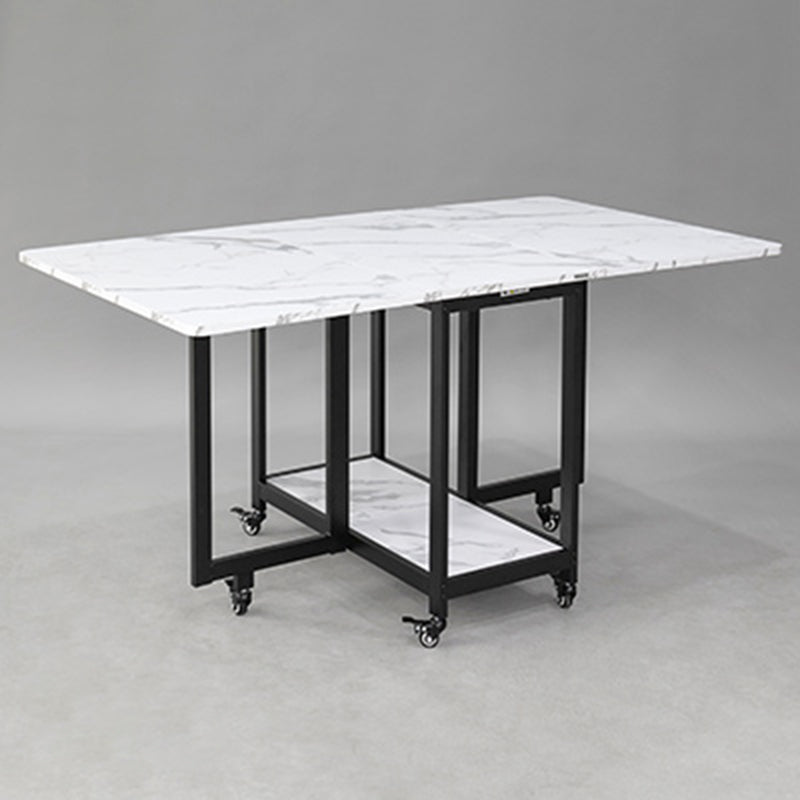 Modern Foldable Dining Table Rectangle Glass Tabletop with Metal Trestle Base