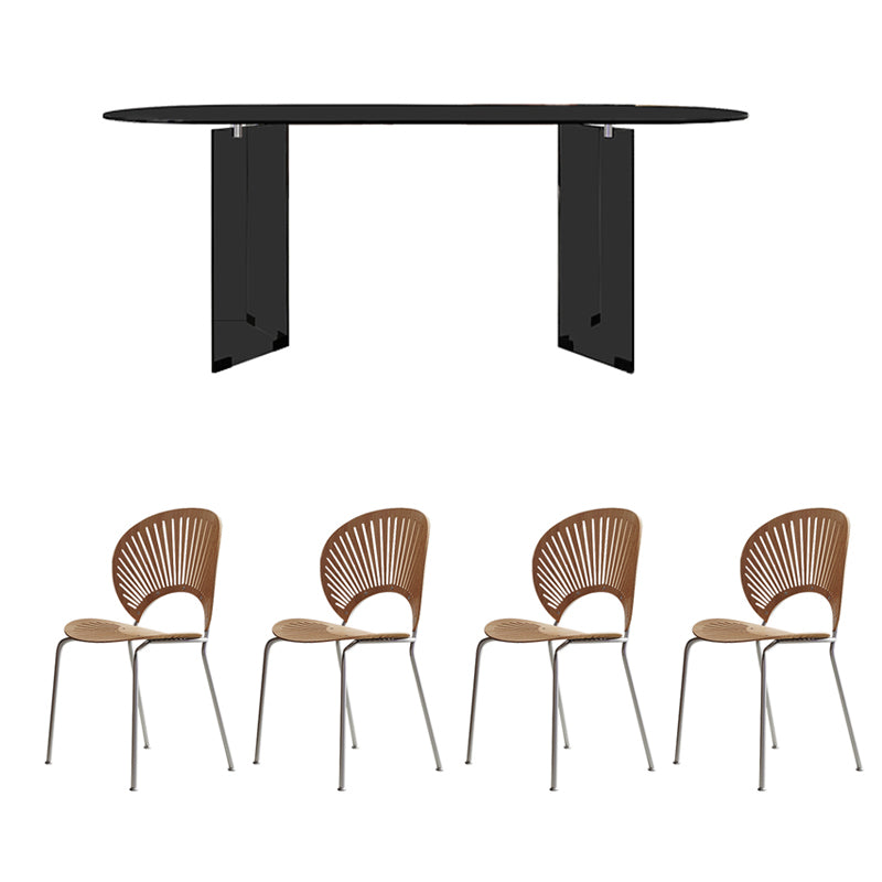 1/2/5/7 Pieces Modern Oval Tempered Glass Top Dining Set for Home