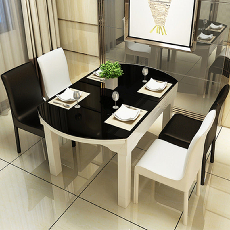Contemporary Tempered Glass Top Dining Room Set Folding for Kitchen