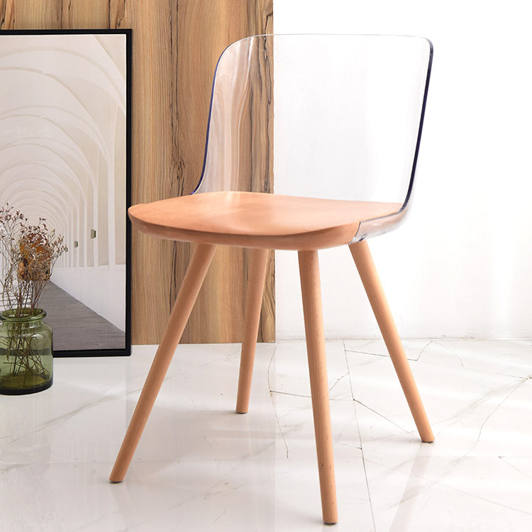 Contemporary Style Acrylic Low Back Wooden Legs Dining Chairs