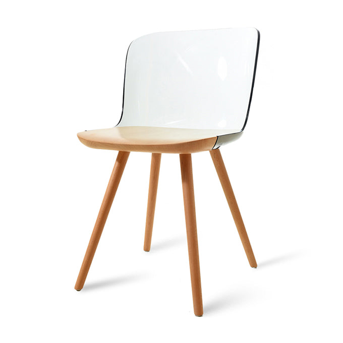 Contemporary Style Acrylic Low Back Wooden Legs Dining Chairs
