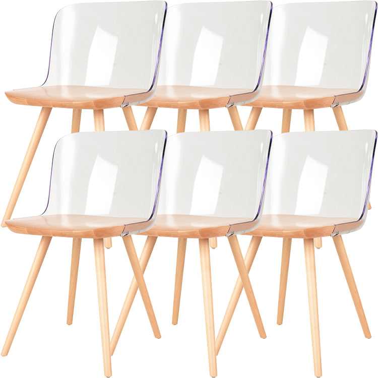 Contemporary Style Acrylic Low Back Wooden Legs Dining Chairs
