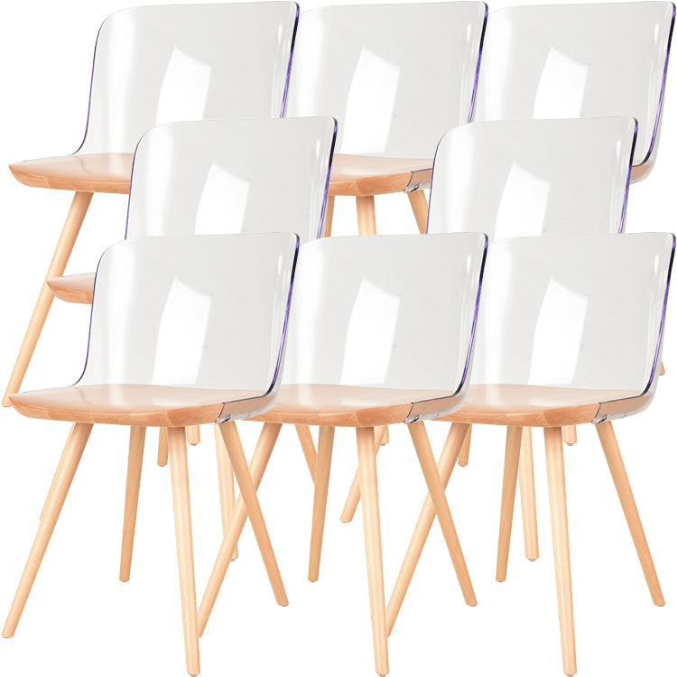 Contemporary Style Acrylic Low Back Wooden Legs Dining Chairs