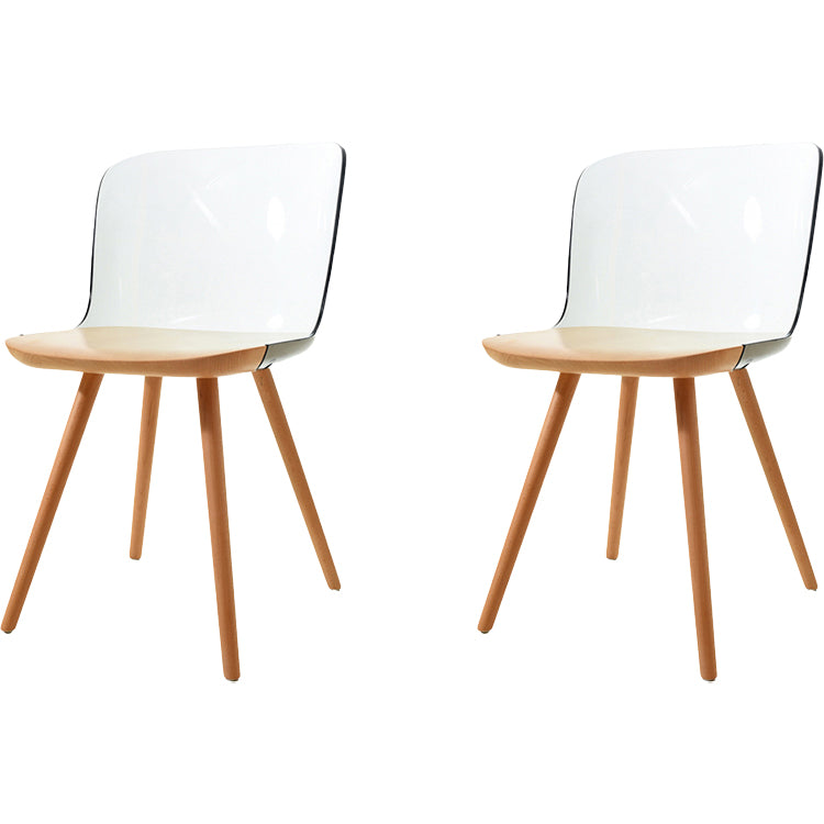 Contemporary Style Acrylic Low Back Wooden Legs Dining Chairs