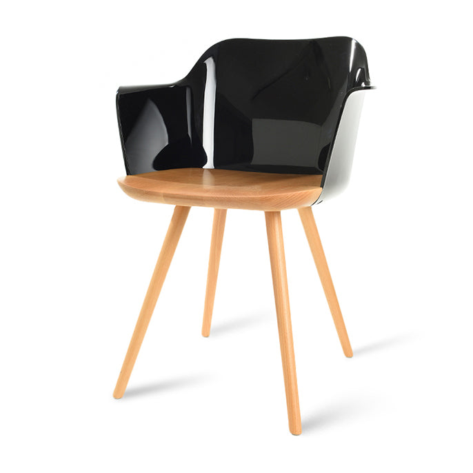 Contemporary Style Acrylic Low Back Wooden Legs Dining Chairs