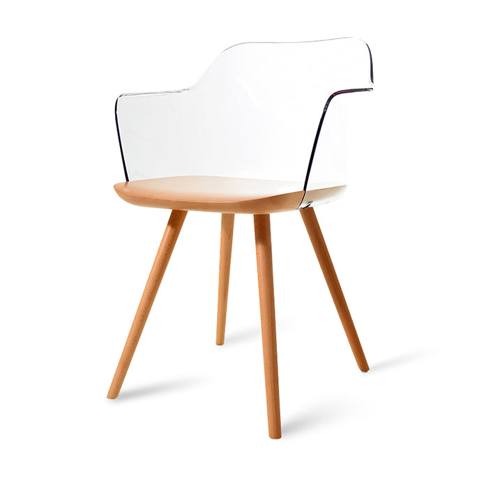 Contemporary Style Acrylic Low Back Wooden Legs Dining Chairs