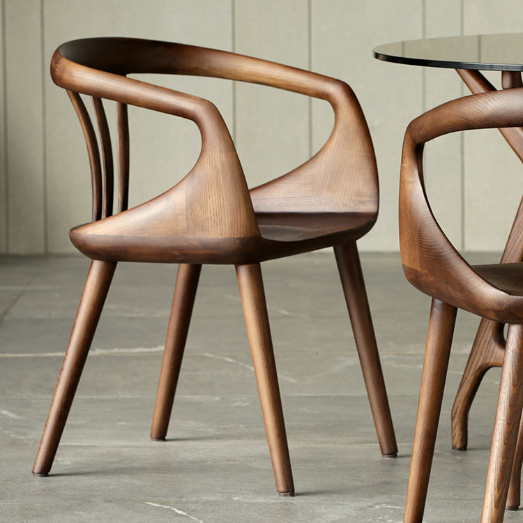 Contemporary Style Open Back Solid Wood Dining Arm Chair for Home