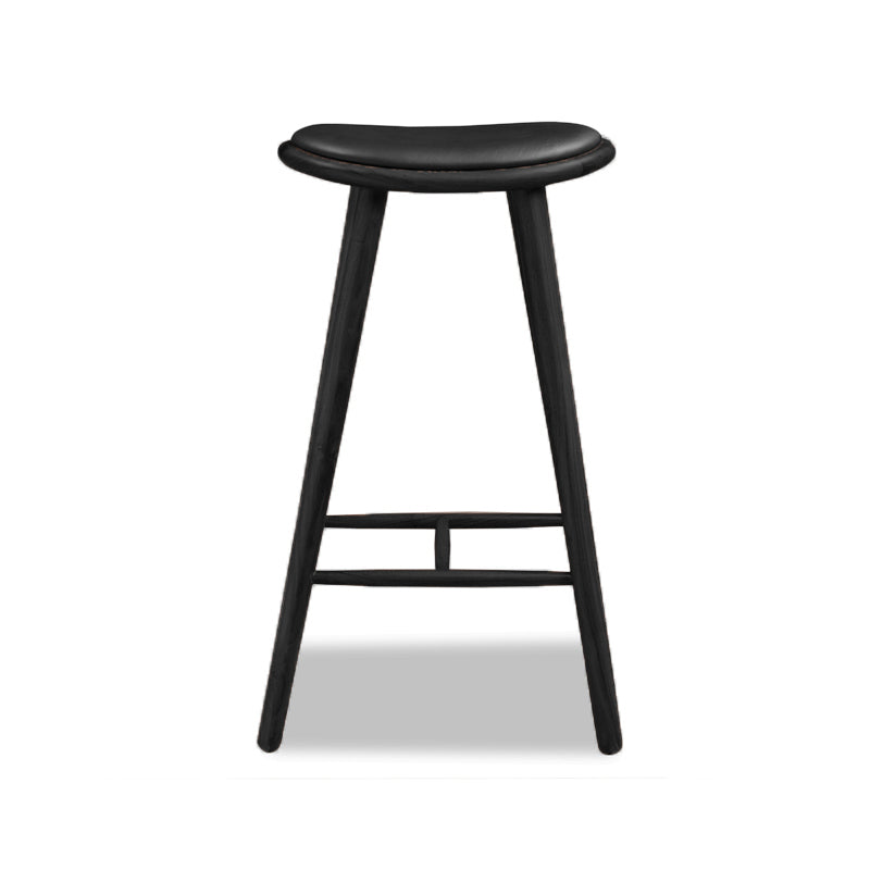 Contemporary Solid Wood Backless Counter High Stool with Leather Cushion