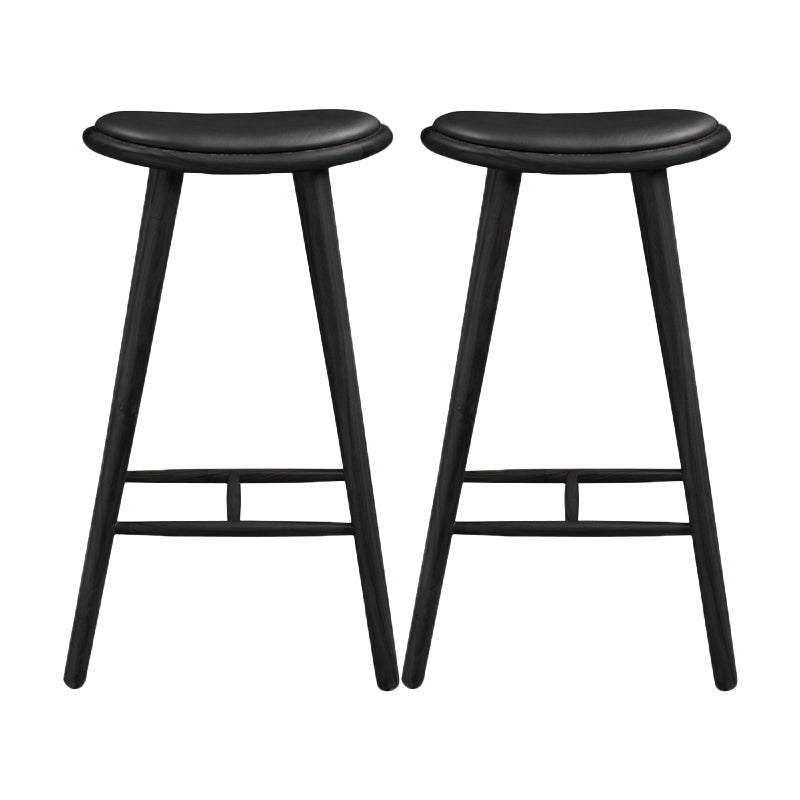 Contemporary Solid Wood Backless Counter High Stool with Leather Cushion