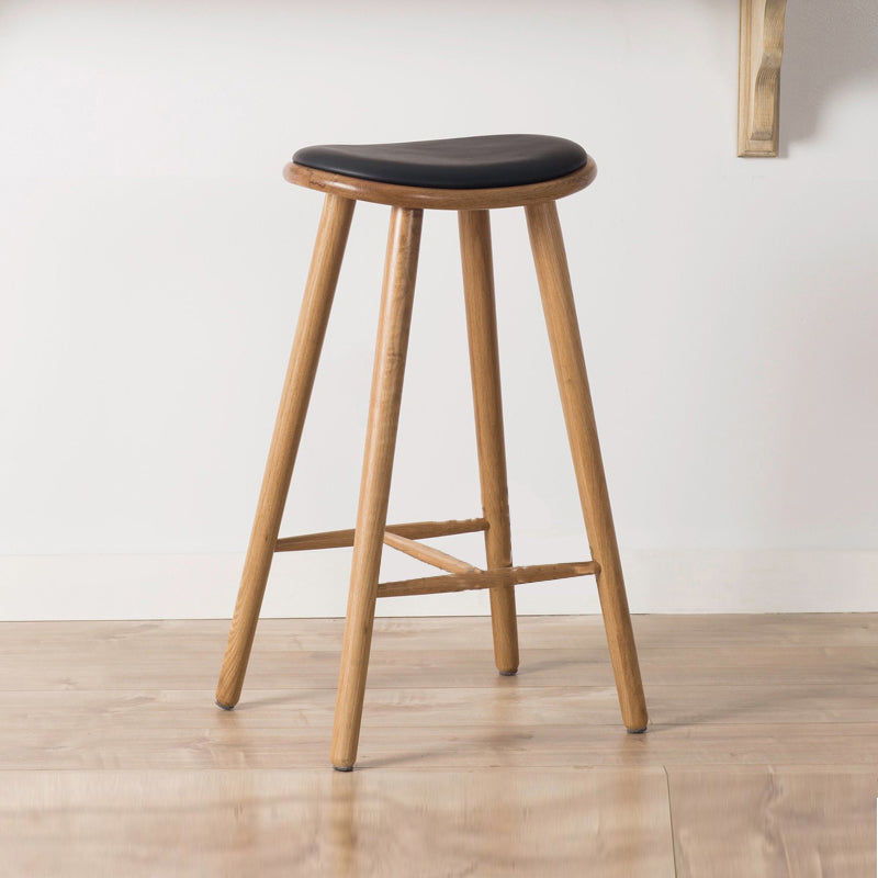 Contemporary Solid Wood Backless Counter High Stool with Leather Cushion