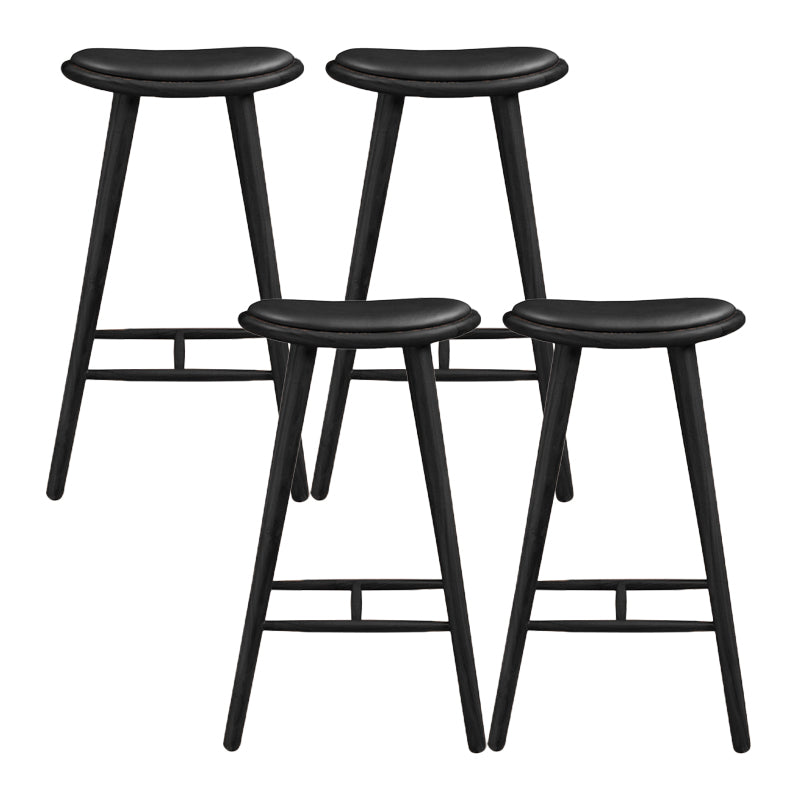 Contemporary Solid Wood Backless Counter High Stool with Leather Cushion