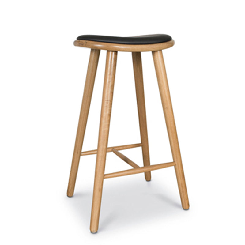 Contemporary Solid Wood Backless Counter High Stool with Leather Cushion