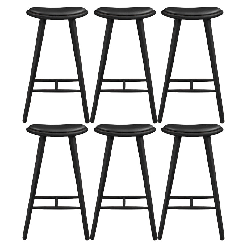 Contemporary Solid Wood Backless Counter High Stool with Leather Cushion