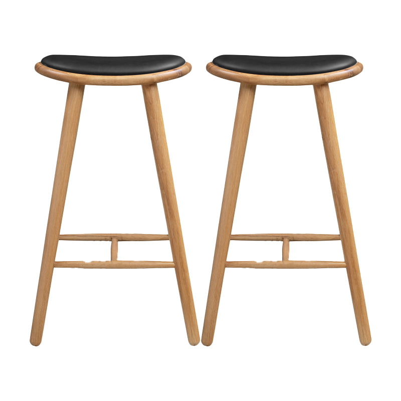 Contemporary Solid Wood Backless Counter High Stool with Leather Cushion