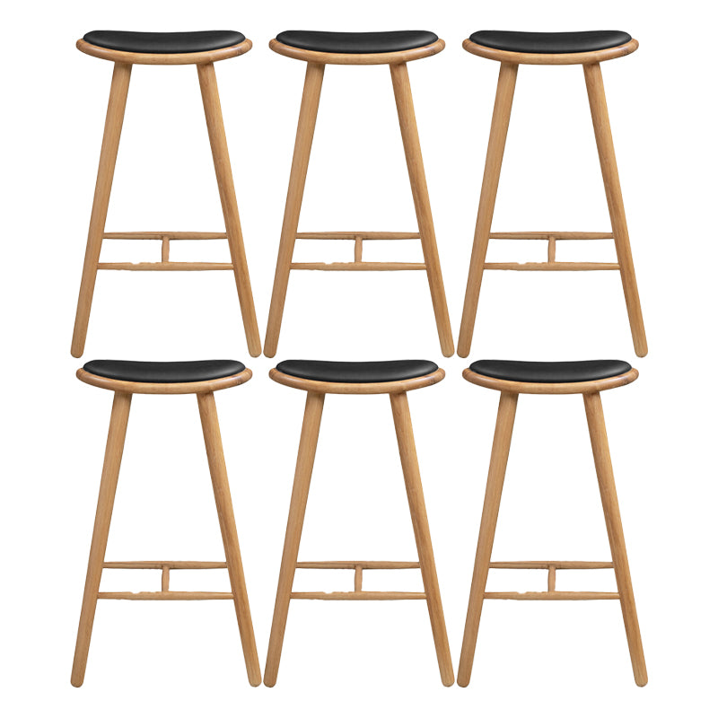 Contemporary Solid Wood Backless Counter High Stool with Leather Cushion