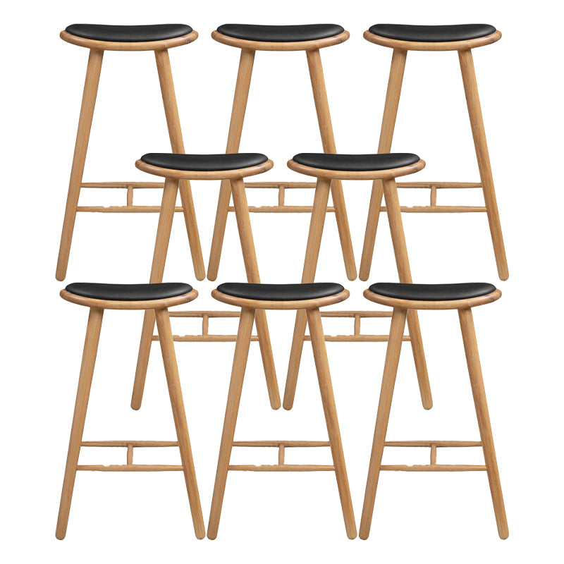 Contemporary Solid Wood Backless Counter High Stool with Leather Cushion