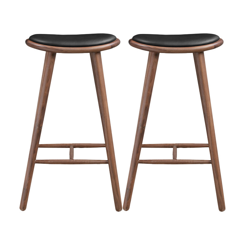 Contemporary Solid Wood Backless Counter High Stool with Leather Cushion