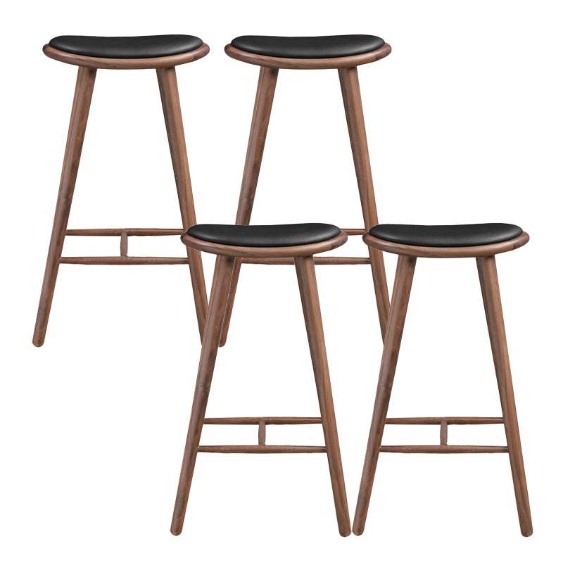 Contemporary Solid Wood Backless Counter High Stool with Leather Cushion