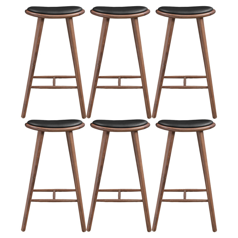 Contemporary Solid Wood Backless Counter High Stool with Leather Cushion