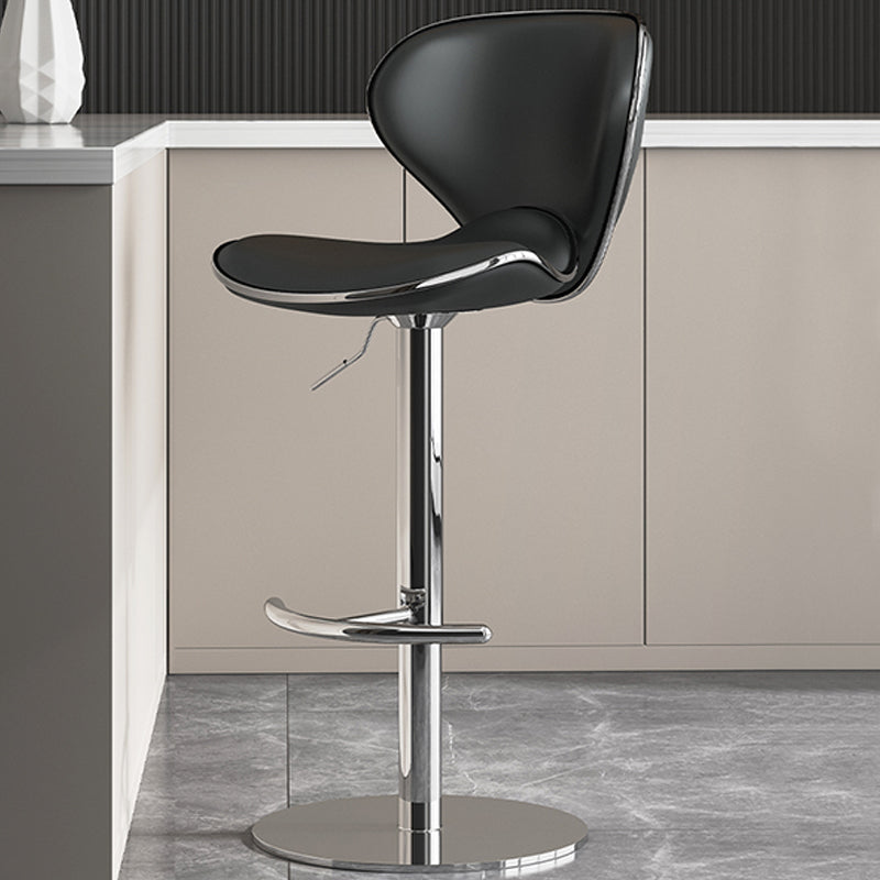 Modern Faux Leather Adjustable Height Swivel Bar Stool with Footrest
