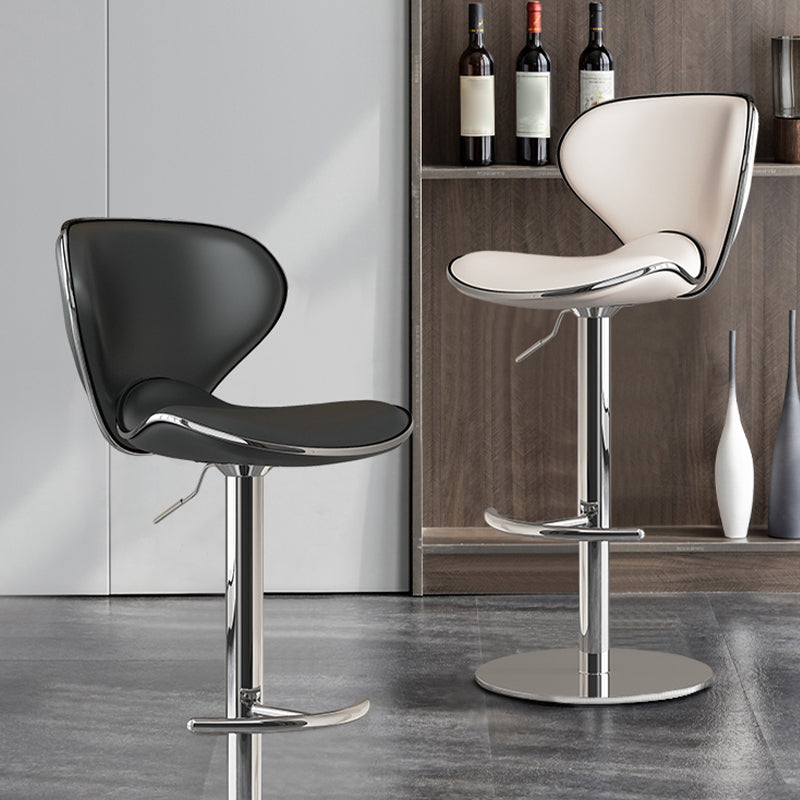 Modern Faux Leather Adjustable Height Swivel Bar Stool with Footrest