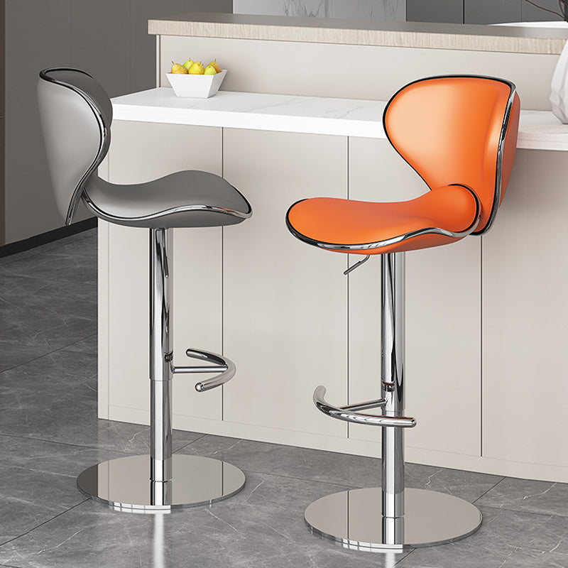 Modern Faux Leather Adjustable Height Swivel Bar Stool with Footrest