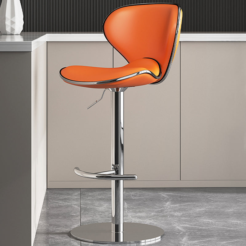 Modern Faux Leather Adjustable Height Swivel Bar Stool with Footrest
