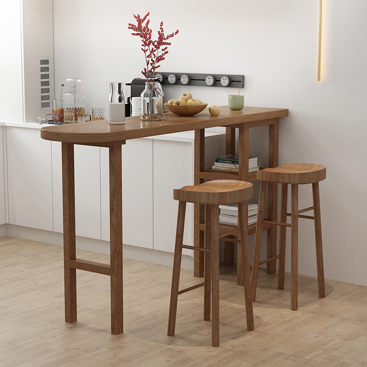 Contemporary Solid Wood Living Room Bar Dining Table in Brown