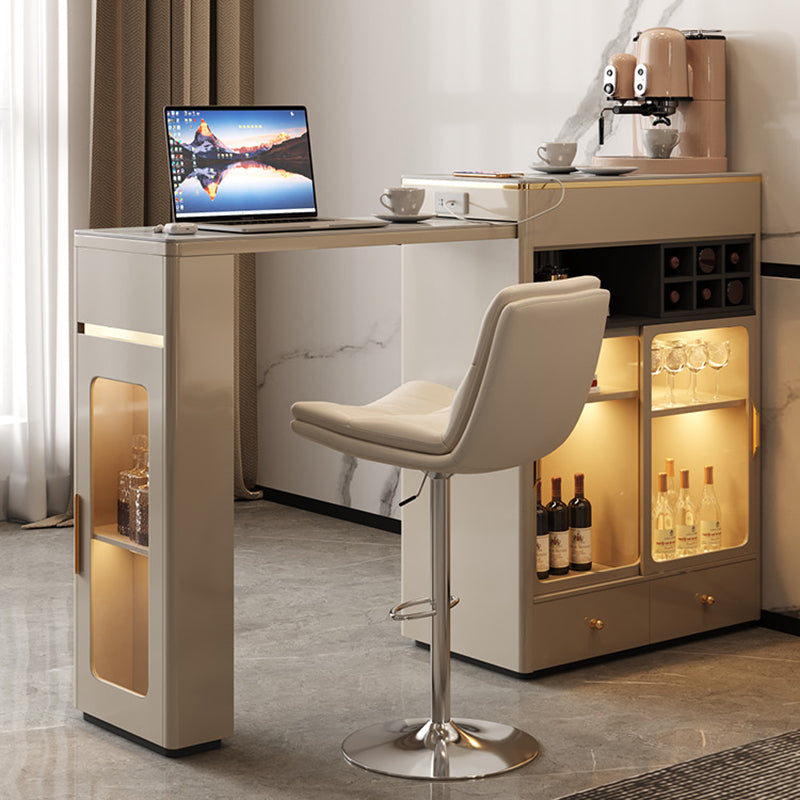 Contemporary Stone Top Bar Table with Manufactured Wood Storage Base