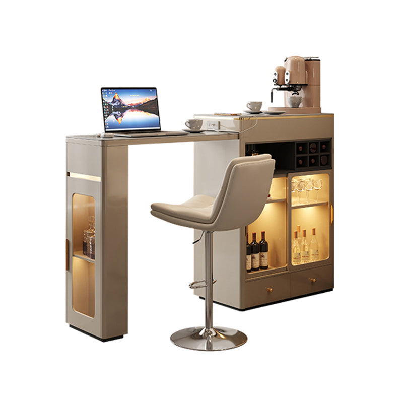 Contemporary Stone Top Bar Table with Manufactured Wood Storage Base