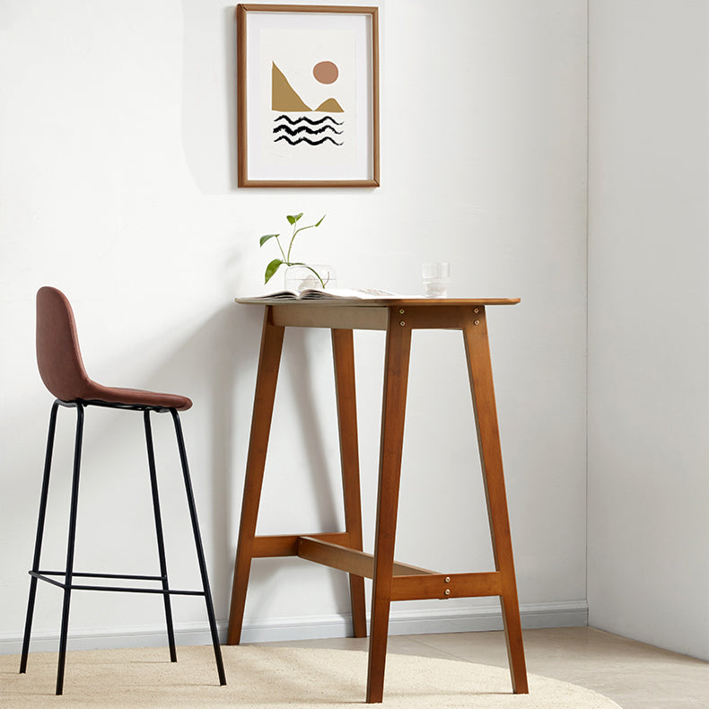 Modern Bamboo Rectangle Pub Table with Trestle for Living Room