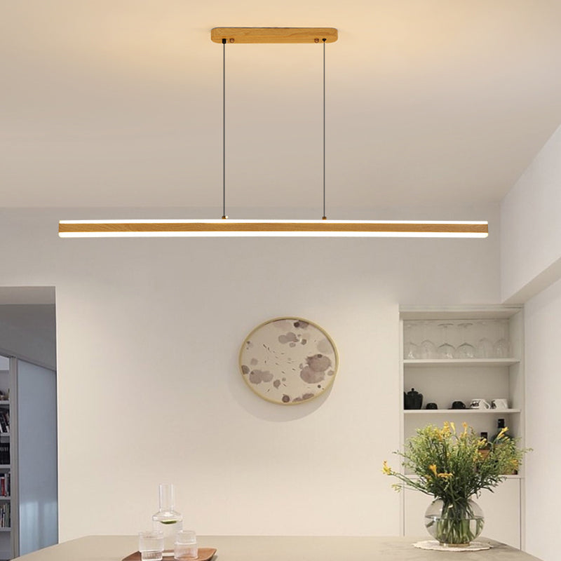 Single Modernism Style Beige/Brown LED Statement Linear Kitchen Island Light