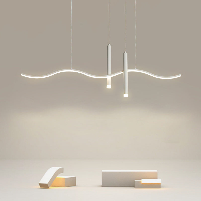 3-Light Modern Style White LED Statement Linear Kitchen Island Light