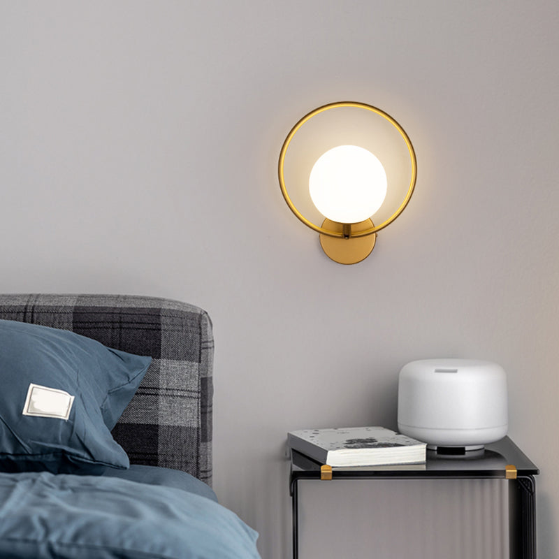 Modern Style Wall Mount Lamp 1-Light Spherical with Glass Shade for Bedroom
