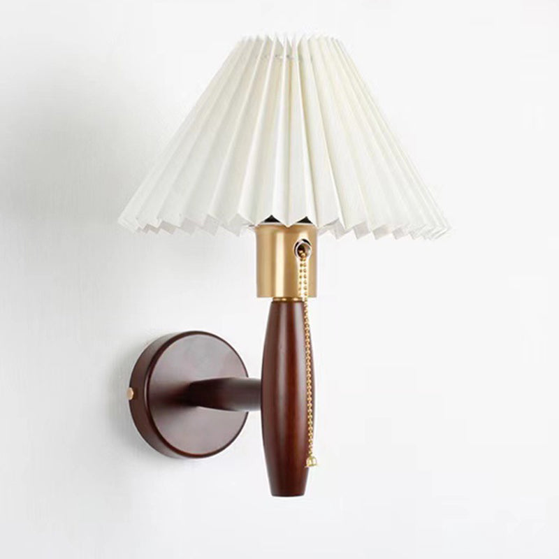 Contemporary Wooden Wall Light Fixture with Fabric Shade for Sitting Room