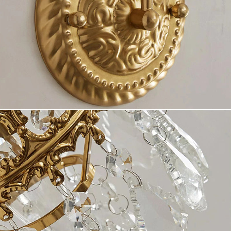 Postmodern Golden Wall Light Fixture with Crystal Shade for Sitting Room