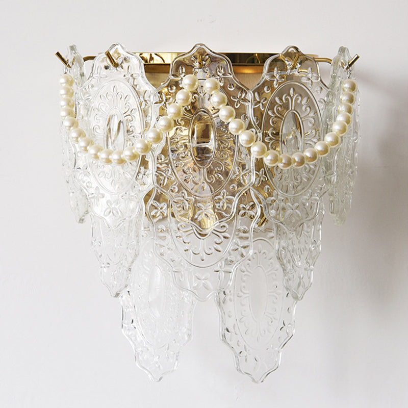 Postmodern Golden Wall Light Fixture with Glass Shade for Sitting Room