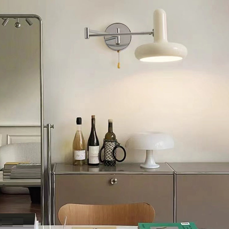 Postmodern Beige Wall Light Fixture with Metallic Shade for Sitting Room