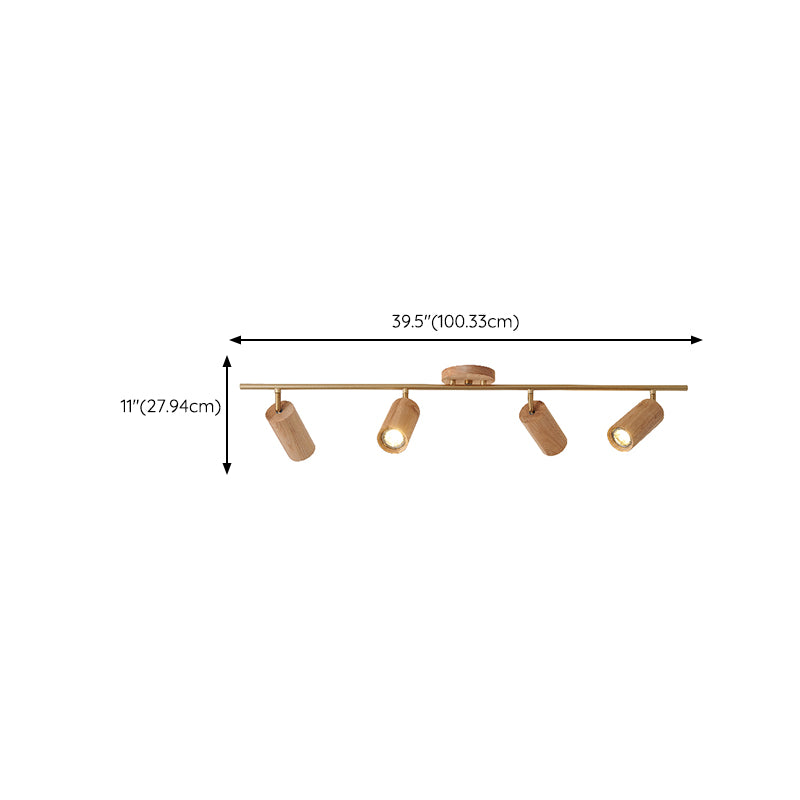 Modernism Ceiling Track Light Wood and Iron Multi - Head Ceiling Semi Flush
