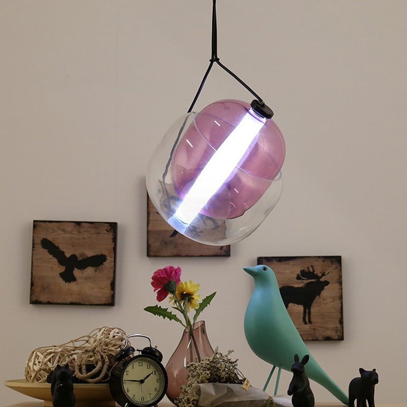 Luz de colgante en forma de caramelo lámpara de techo colgante LED moderno 1 en gris/amarillo/púrpura con cordón